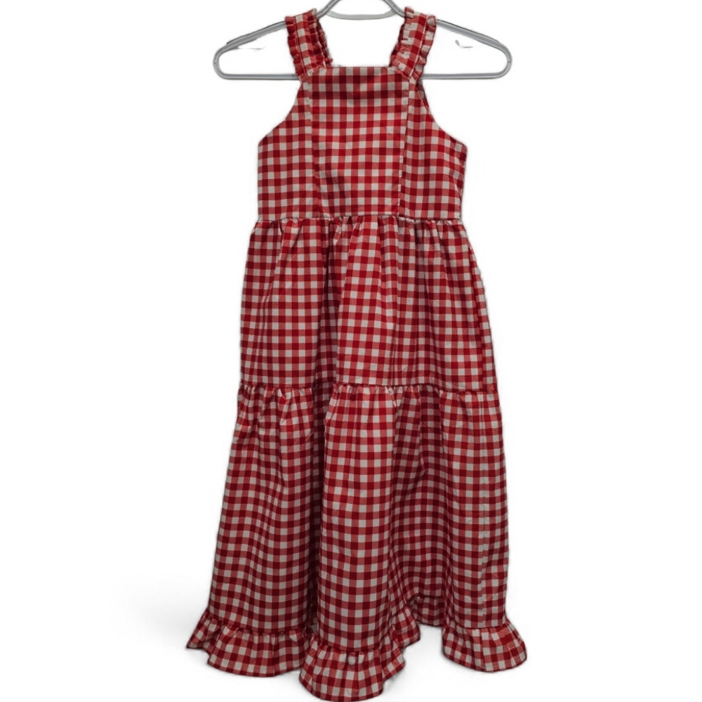 Sugar Bee, Girls Size 10, Red and White Gingham Maxi Dress